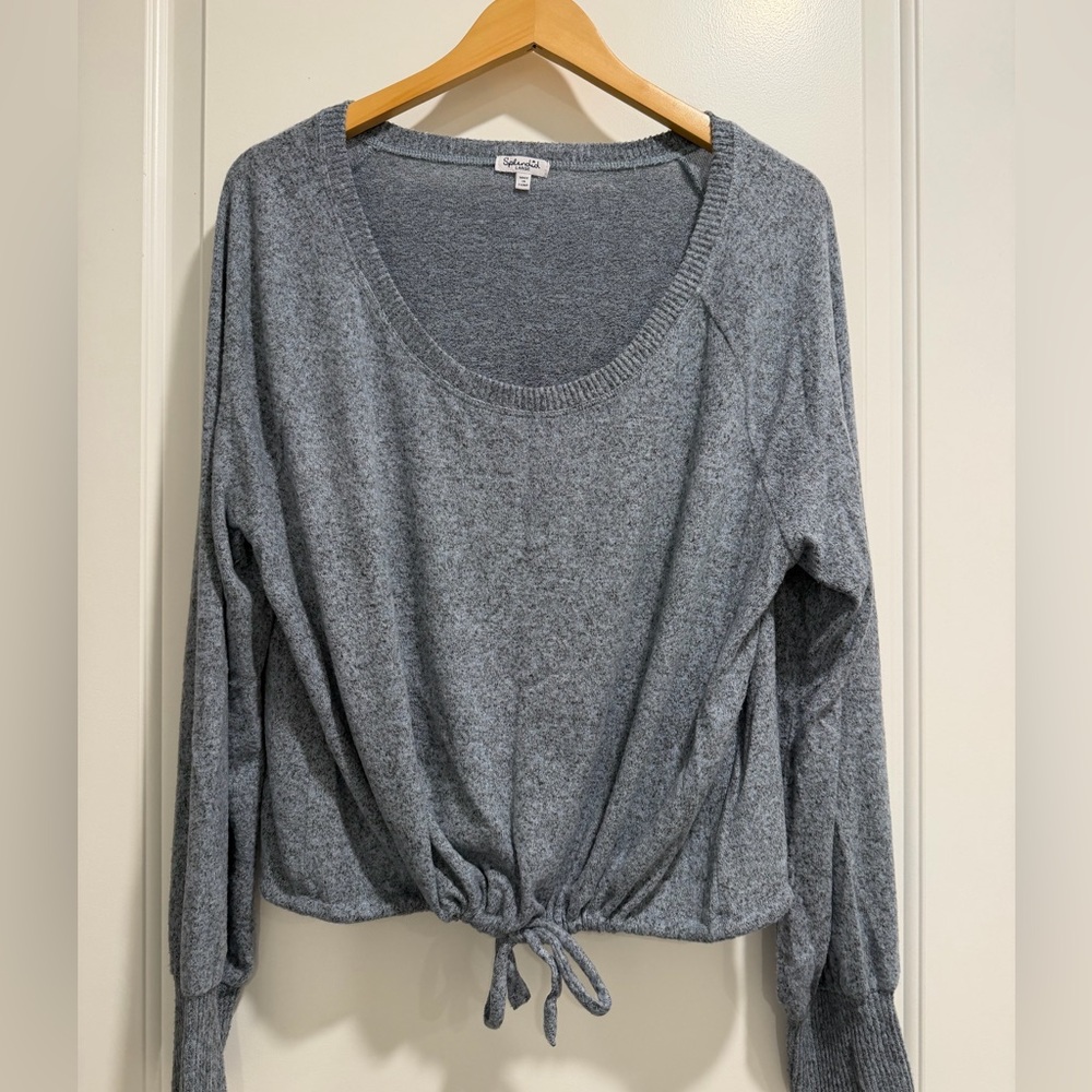 Splendid Women's Heather Blue Gray Scoop Neck Tie-Hem Top